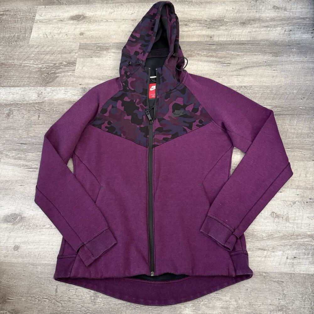 NIKE Tech Fleece Camo Hoodie Jacket Womens Size Large Purple Full-Zip